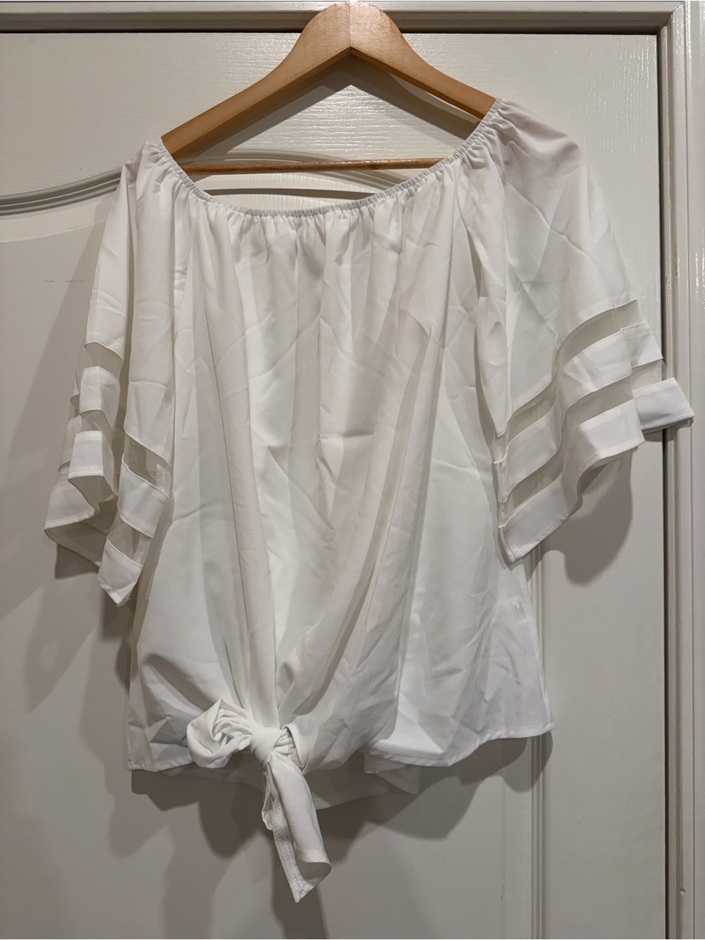 White Off-Shoulder Tie-Front Women's Top
